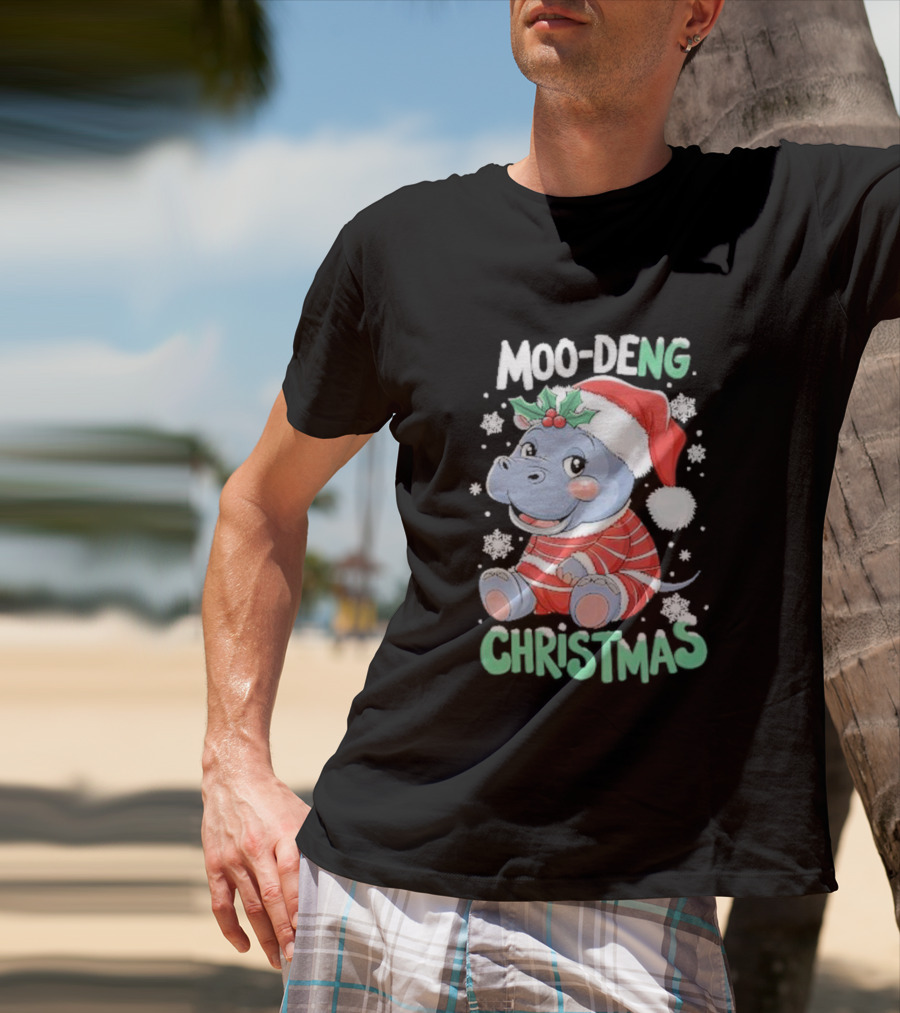 Moo-Deng Hippo Christmas Baby Pigmy Zoo Family T-Shirt