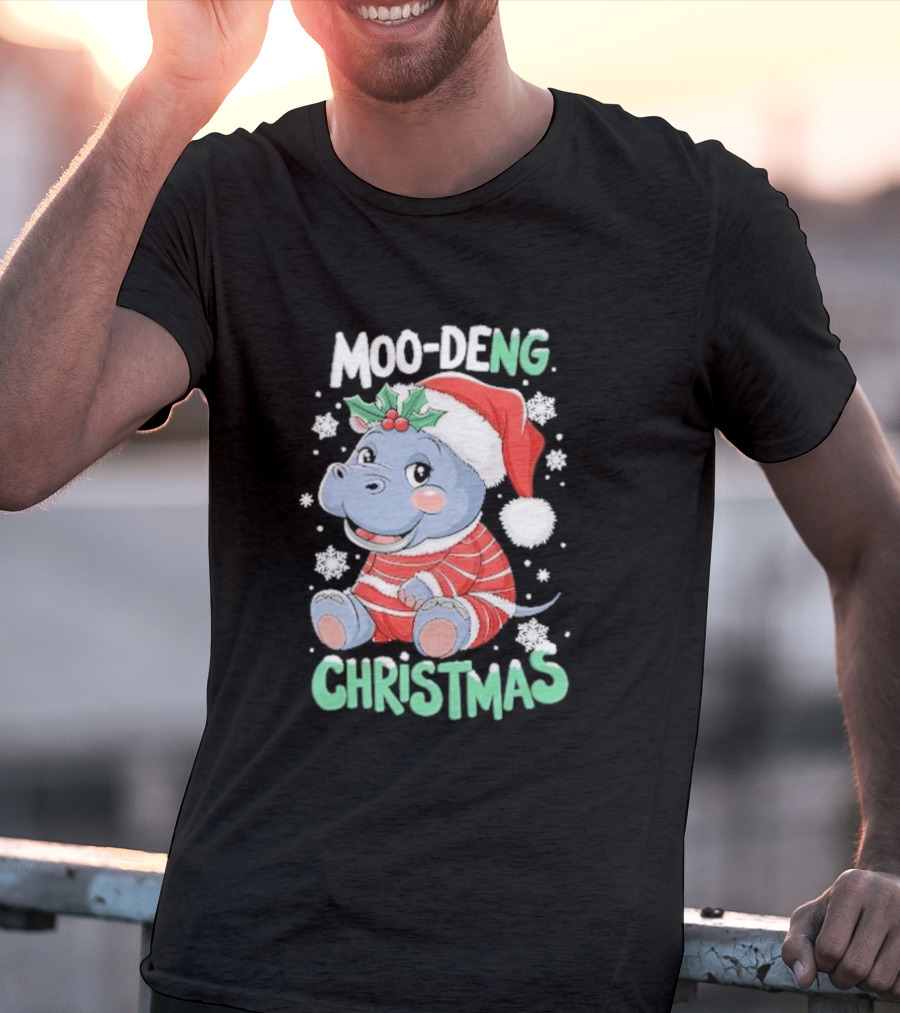 Moo-Deng Hippo Christmas Baby Pigmy Zoo Family T-Shirt