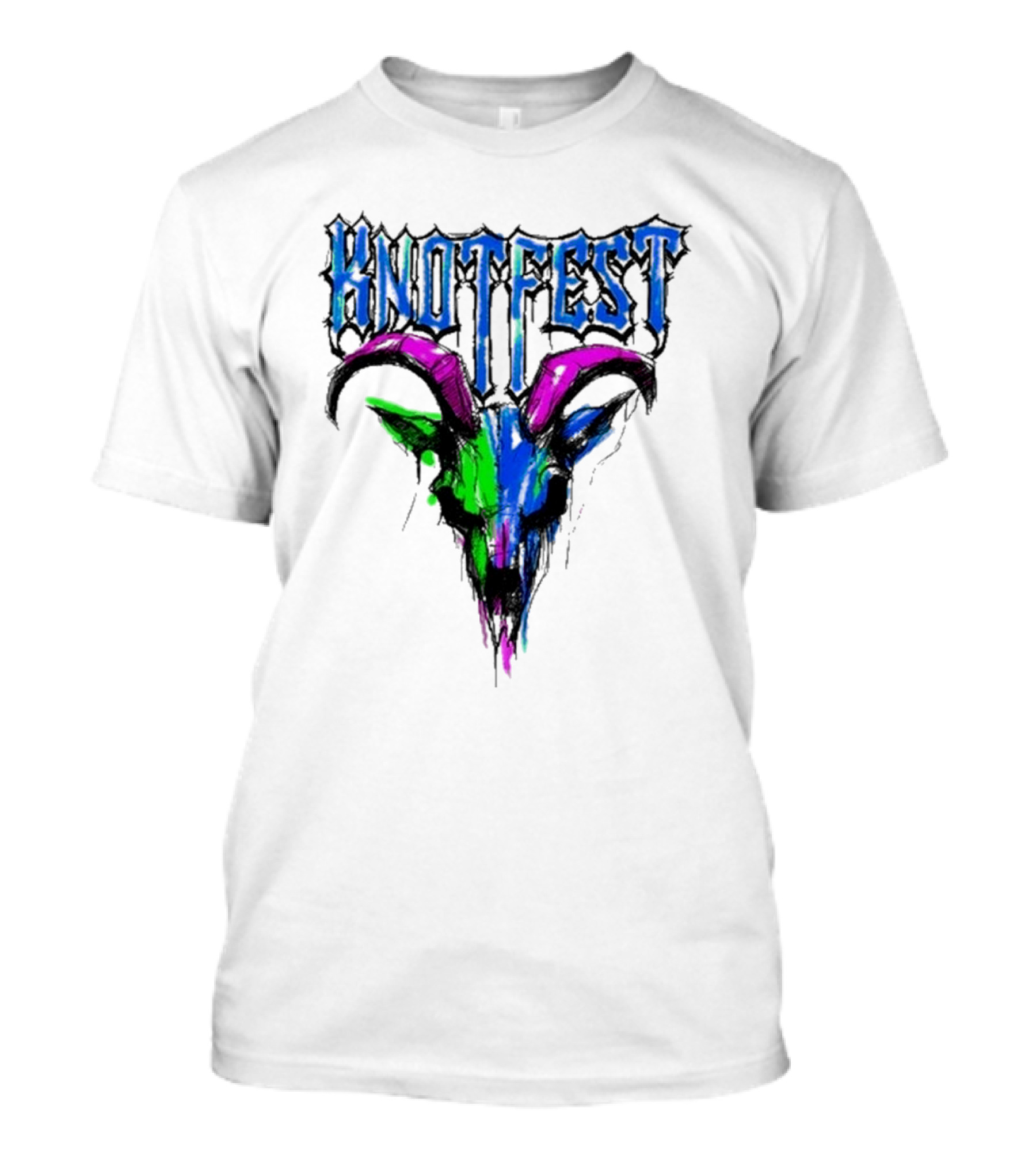 Knotfest Vintage White Concert Pencil Sketch Goat Multicolor T-Shirt