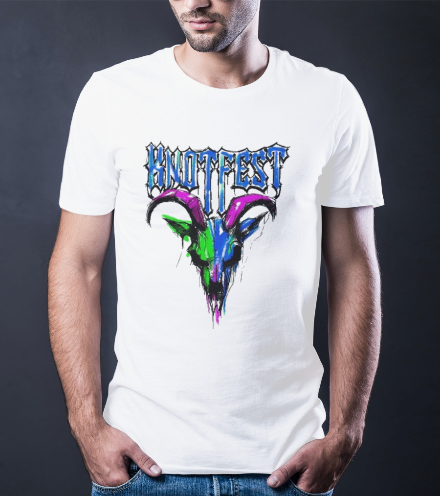 Knotfest Vintage White Concert Pencil Sketch Goat Multicolor T-Shirt