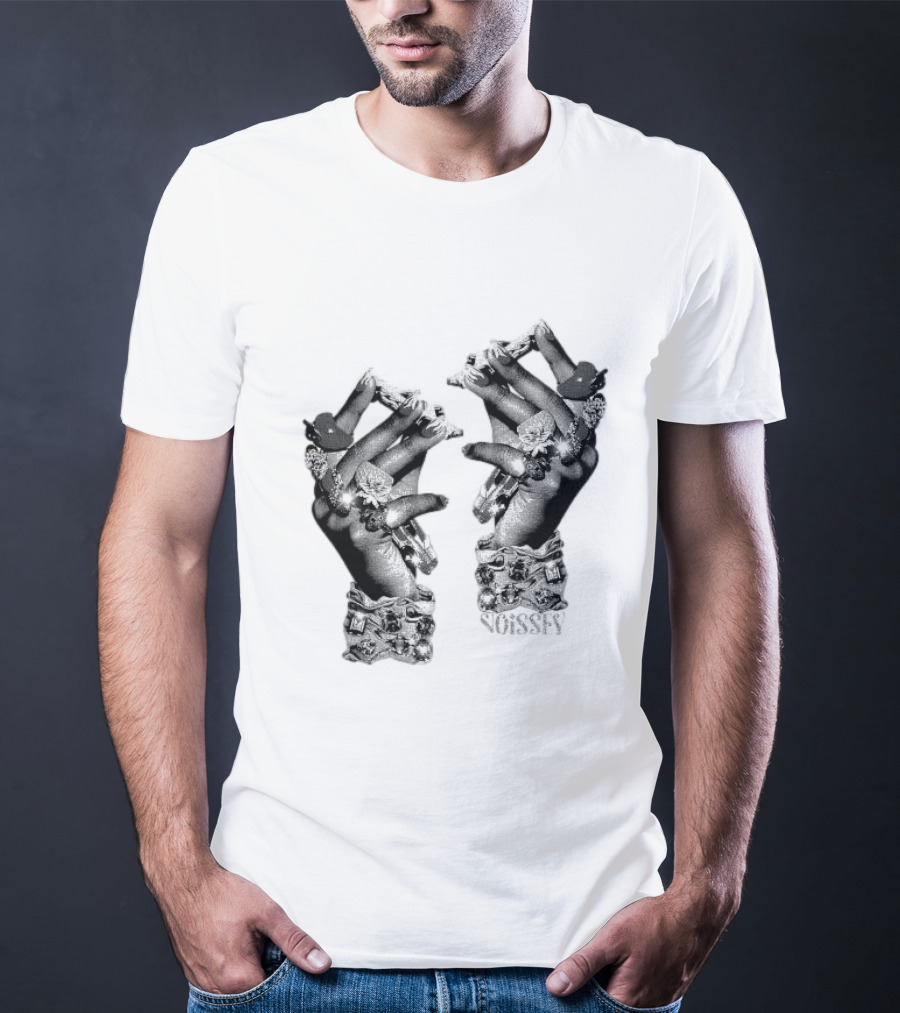 Noisey Vintage Diamond Adorned Fingers Monochrome Print T-Shirt