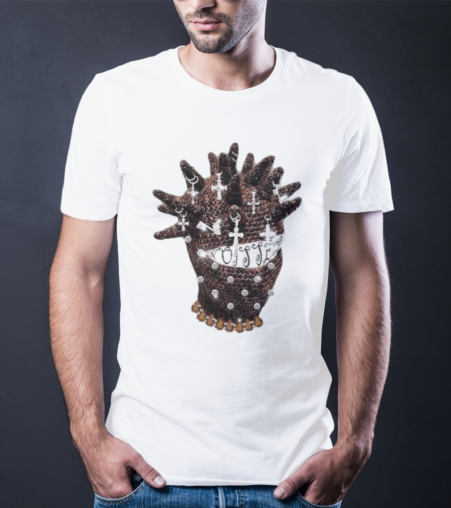 Unique Knitted Hood Spiked Viking Cross Decorated T-Shirt