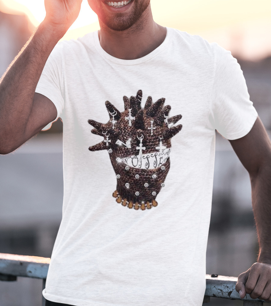 Unique Knitted Hood Spiked Viking Cross Decorated T-Shirt