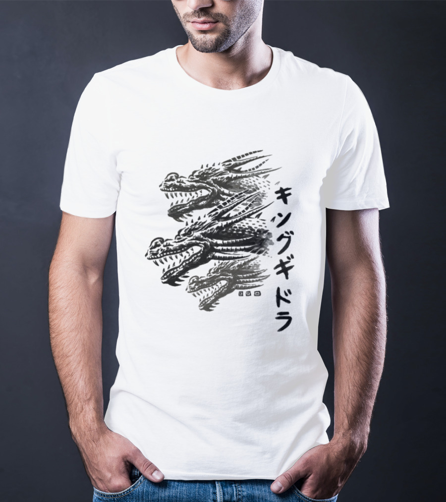 King Ghidorah Waterbrushed Villain Kanji Text T-Shirt