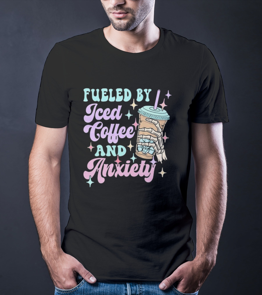 Fueled By Iced Coffee And Anxiety Skeleton Hand Pastel Aesthetic T-Shirt