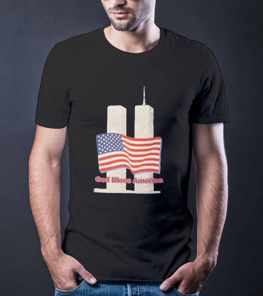 Vtg 9 11 Twin Towers God Bless America Flag T-Shirt