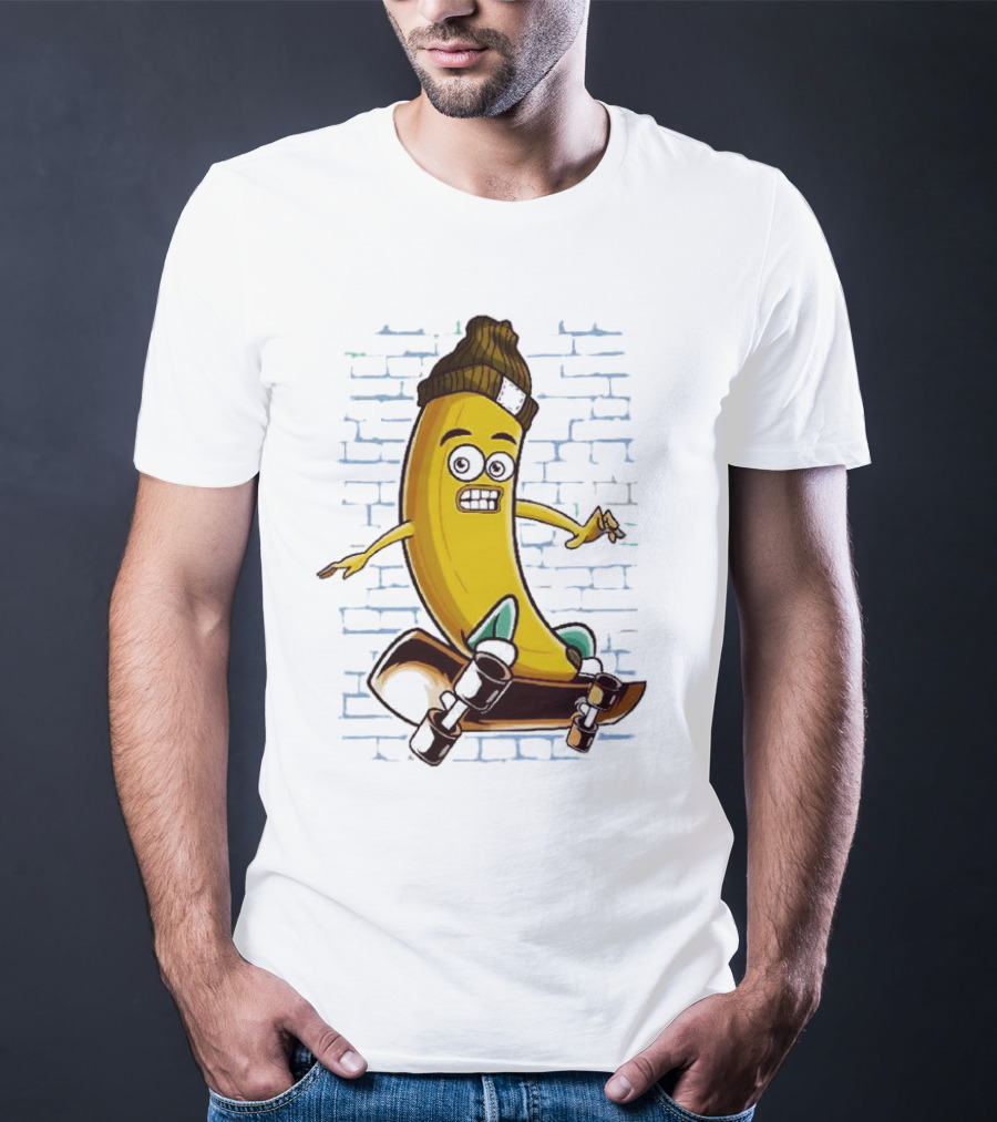 Inktastic Skateboarding Banana Beanie Graffiti Style Skateboard Rider T-Shirt