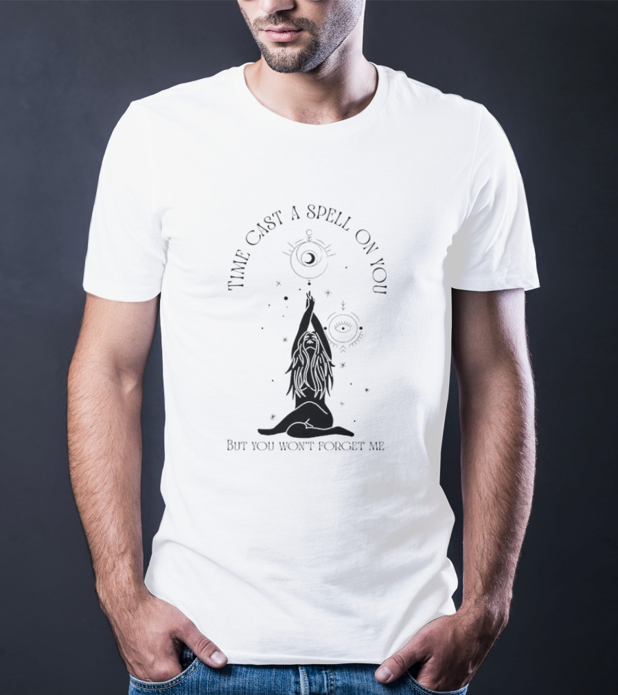 Time Cast A Spell On You But You Won’t Forget Me Mystical Yoga Pose With Celestial Symbols T-Shirt