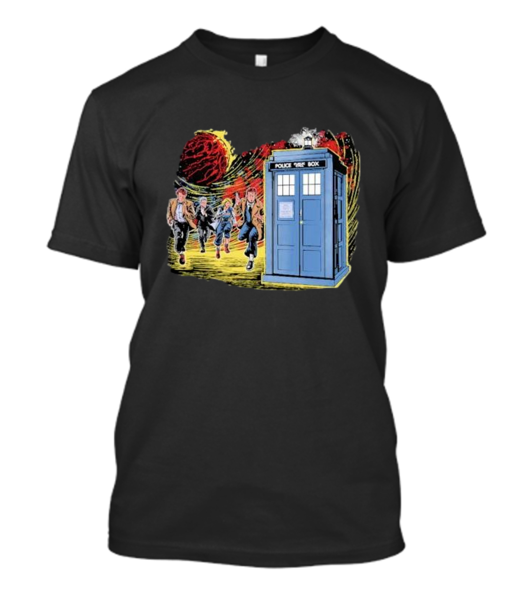 Police Public Box Time Travel Sci-fi Comics Chase With Doctor And Companions T-Shirt