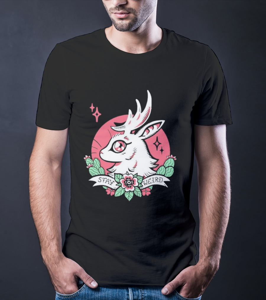 Stay Weird Bgibs Fantasy Deer Floral Circle Cactus Flowers T-Shirt