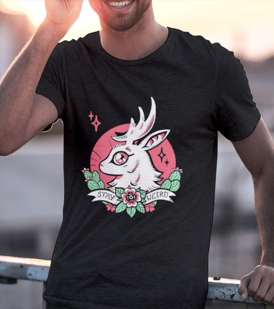Stay Weird Bgibs Fantasy Deer Floral Circle Cactus Flowers T-Shirt