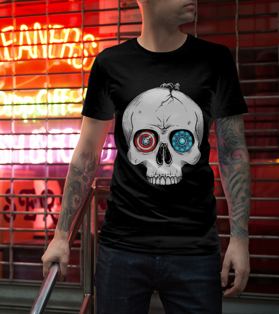 United We Stand Captain America Iron Man Civil War Skull T-Shirt