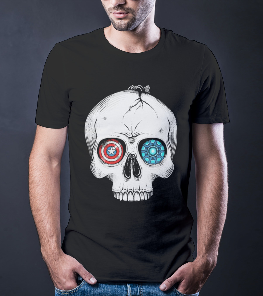 United We Stand Captain America Iron Man Civil War Skull T-Shirt