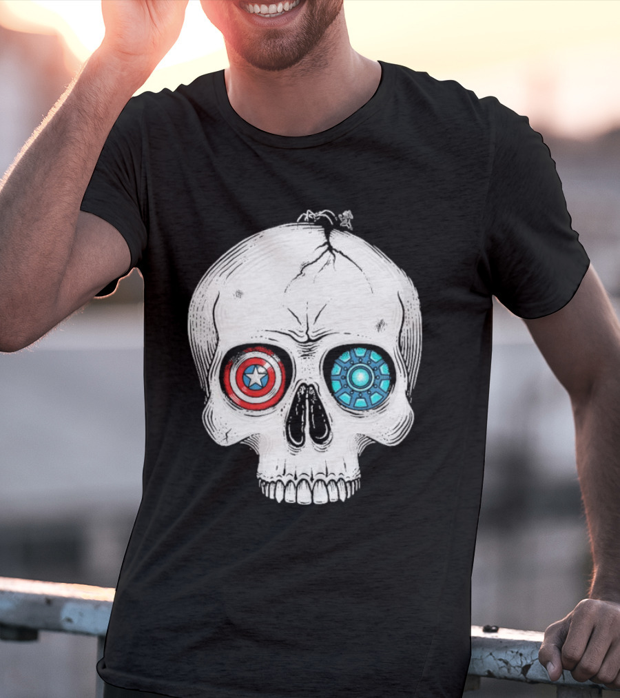 United We Stand Captain America Iron Man Civil War Skull T-Shirt