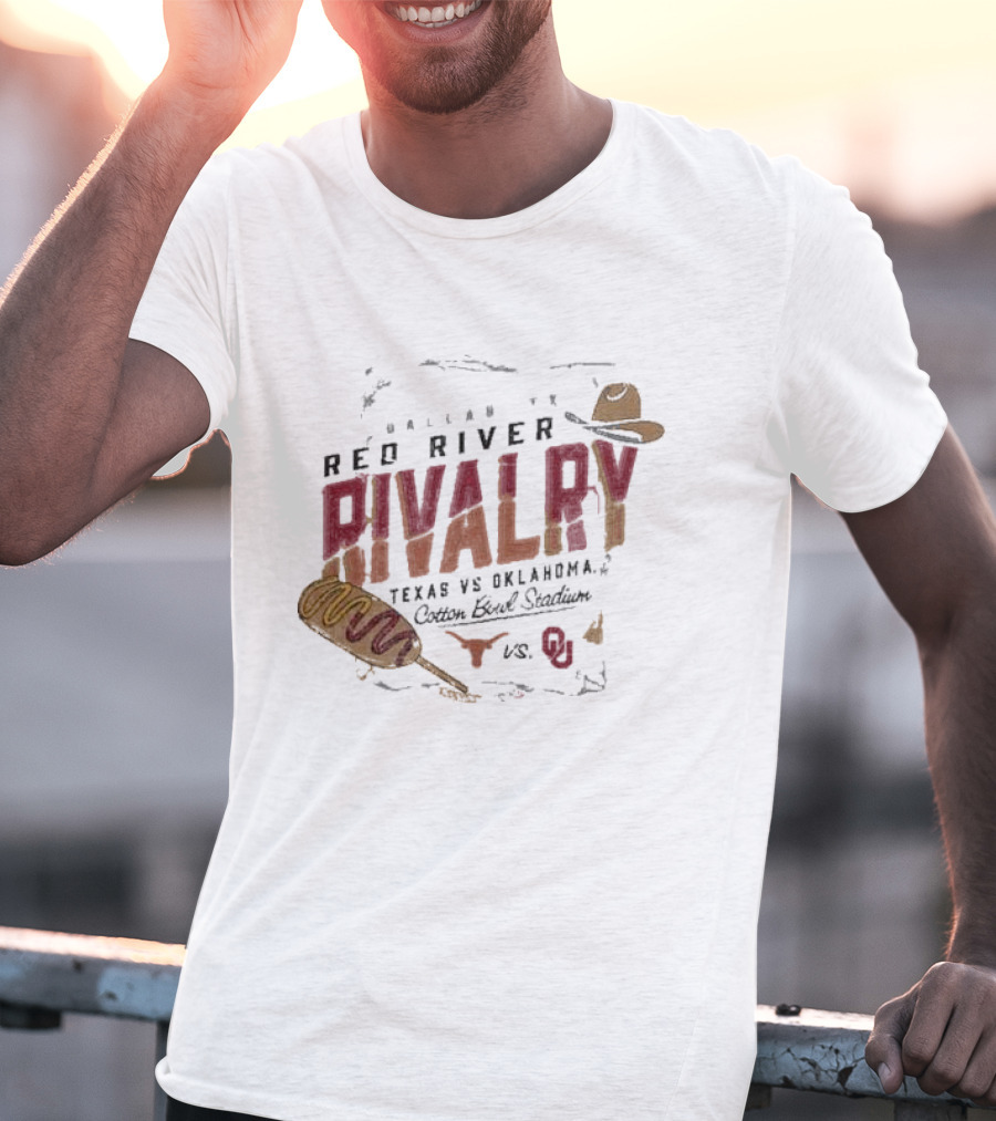 Red River Rivalry Texas Longhorns Vs. Oklahoma Sooners Corn Dog Dallas Cotton Bowl Stadium T-Shirt