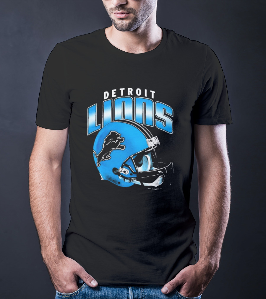 Detroit Lions Blue Gradient Football Helmet T-Shirt