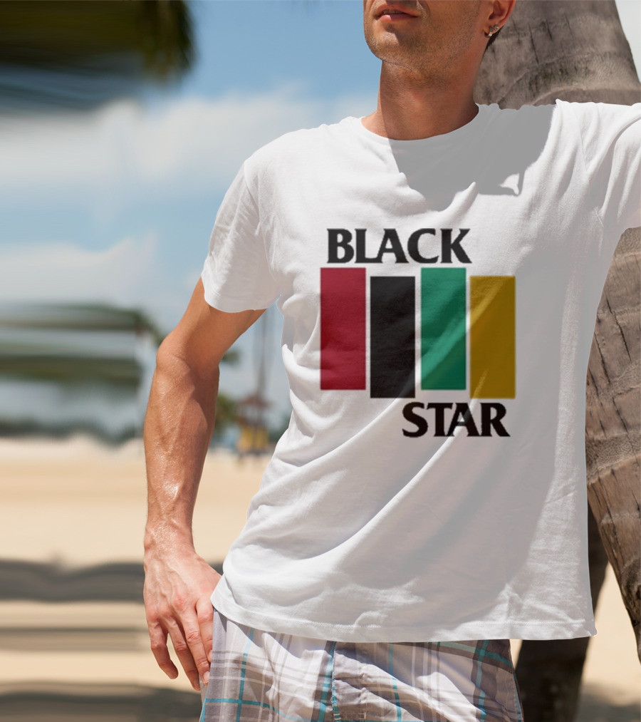 Black Star Flag Red Black Green Gold Vertical Bars T-Shirt