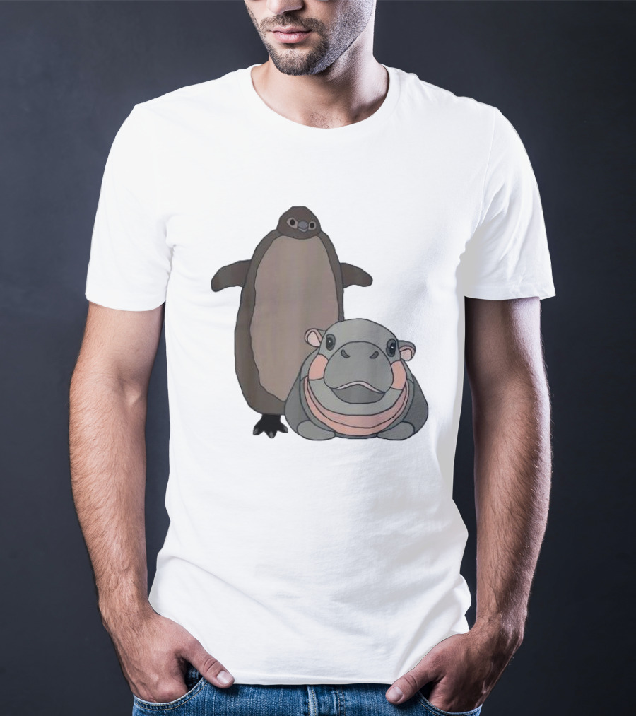 Pesto The Penguin And Moo Deng The Baby Hippo Cartoon Characters T-Shirt