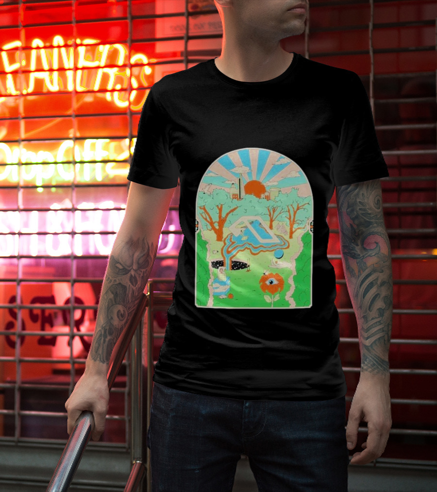 Anjunadeep X Andrew Mcgranahan Psychedelic Landscape With Eye And Cloud Motif T-Shirt
