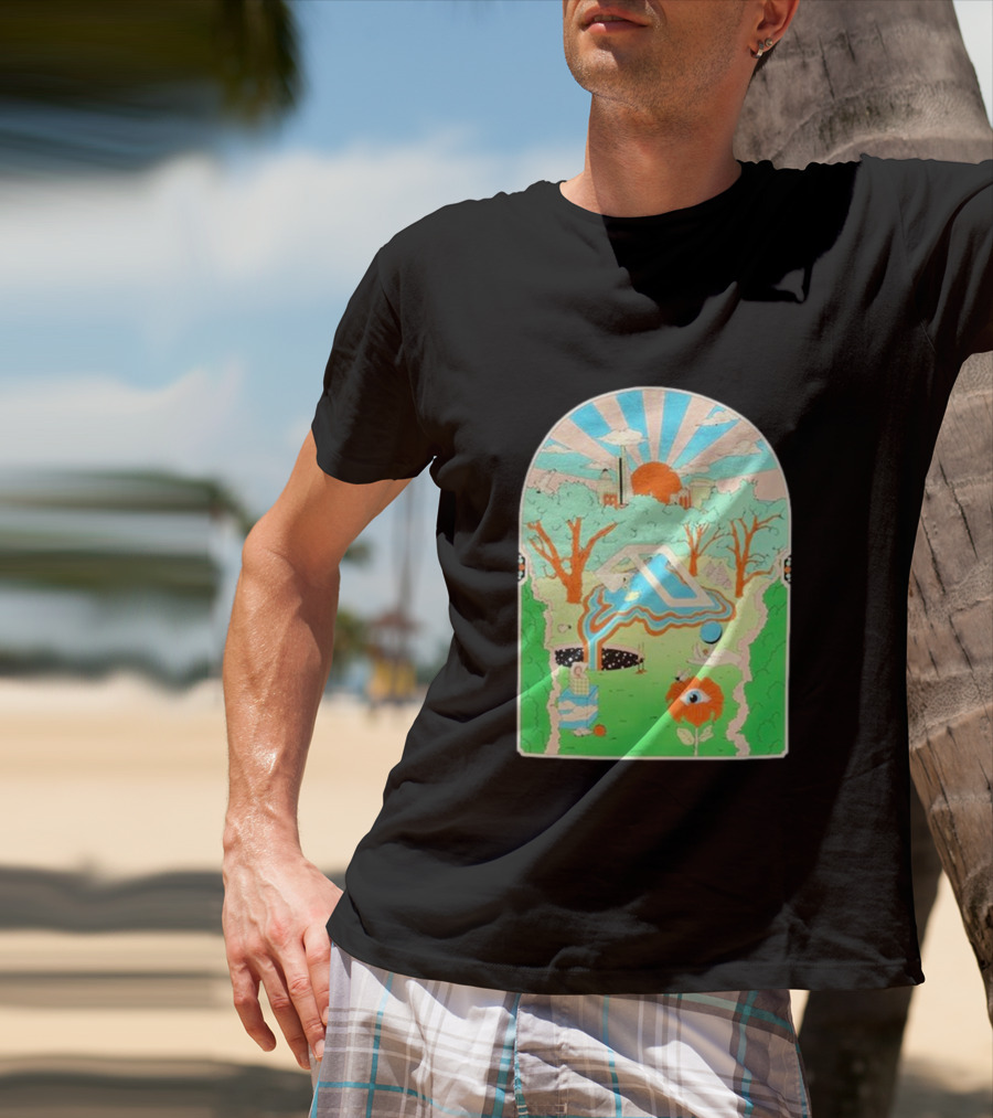 Anjunadeep X Andrew Mcgranahan Psychedelic Landscape With Eye And Cloud Motif T-Shirt