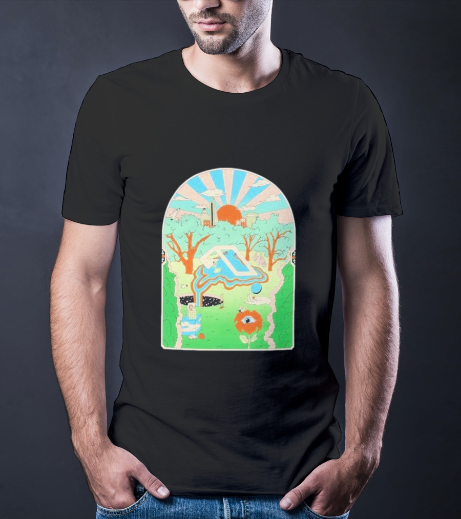 Anjunadeep X Andrew Mcgranahan Psychedelic Landscape With Eye And Cloud Motif T-Shirt