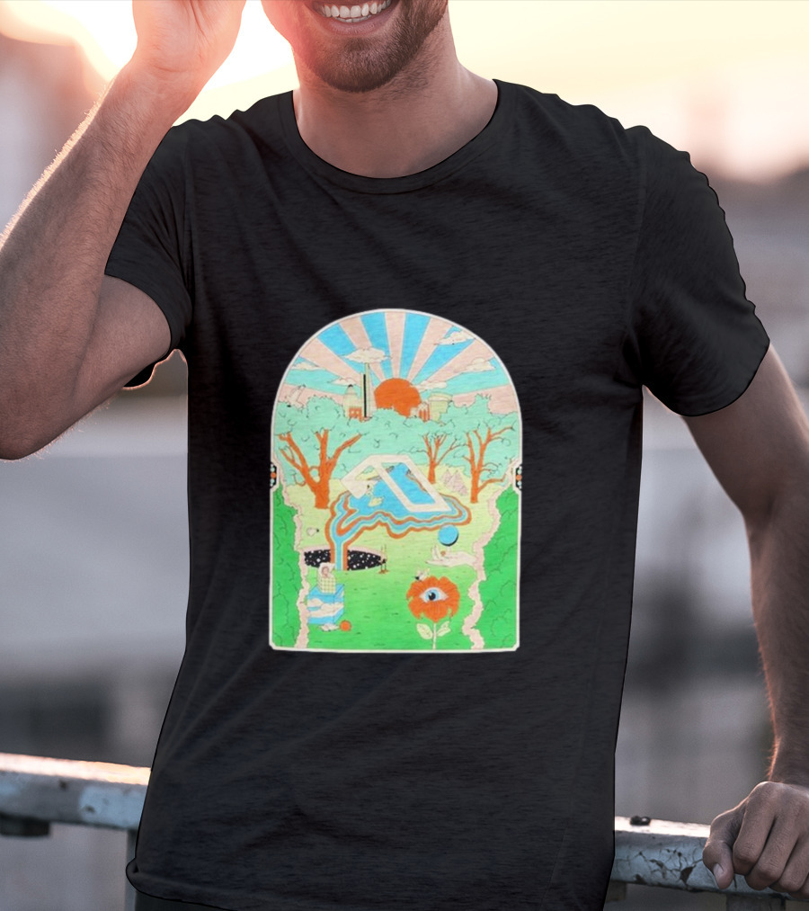 Anjunadeep X Andrew Mcgranahan Psychedelic Landscape With Eye And Cloud Motif T-Shirt