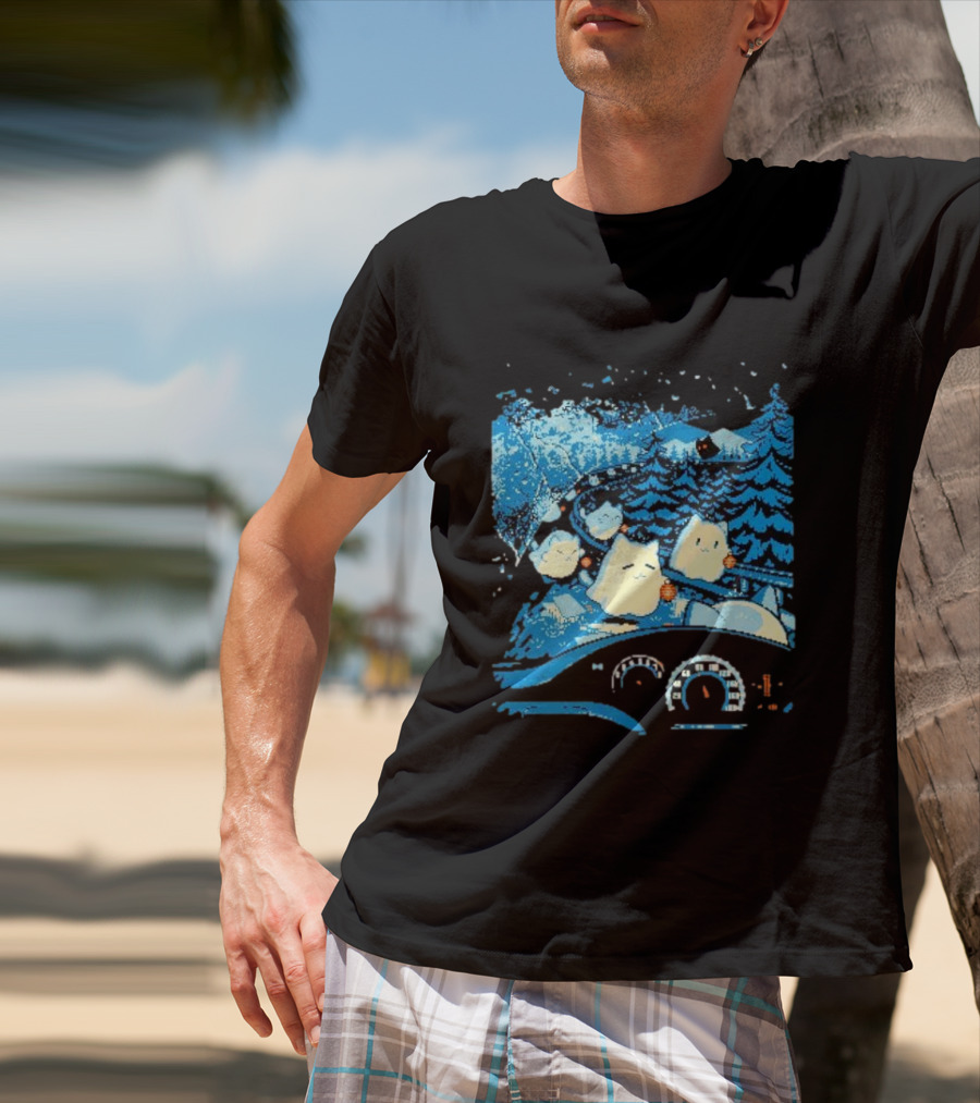 Haunted Road Pixel Art Ghost Cats Forest Adventure T-Shirt