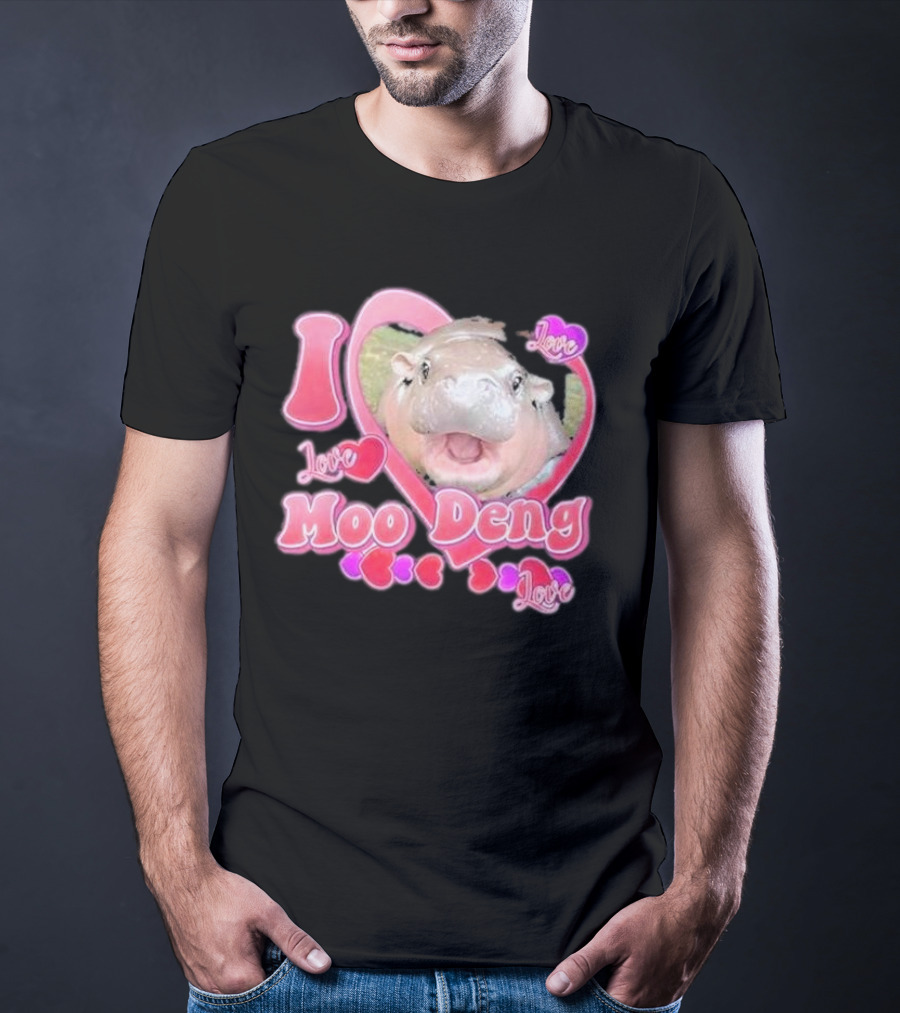 I Love Moo Deng Baby Hippo Heart Love Cute T-Shirt