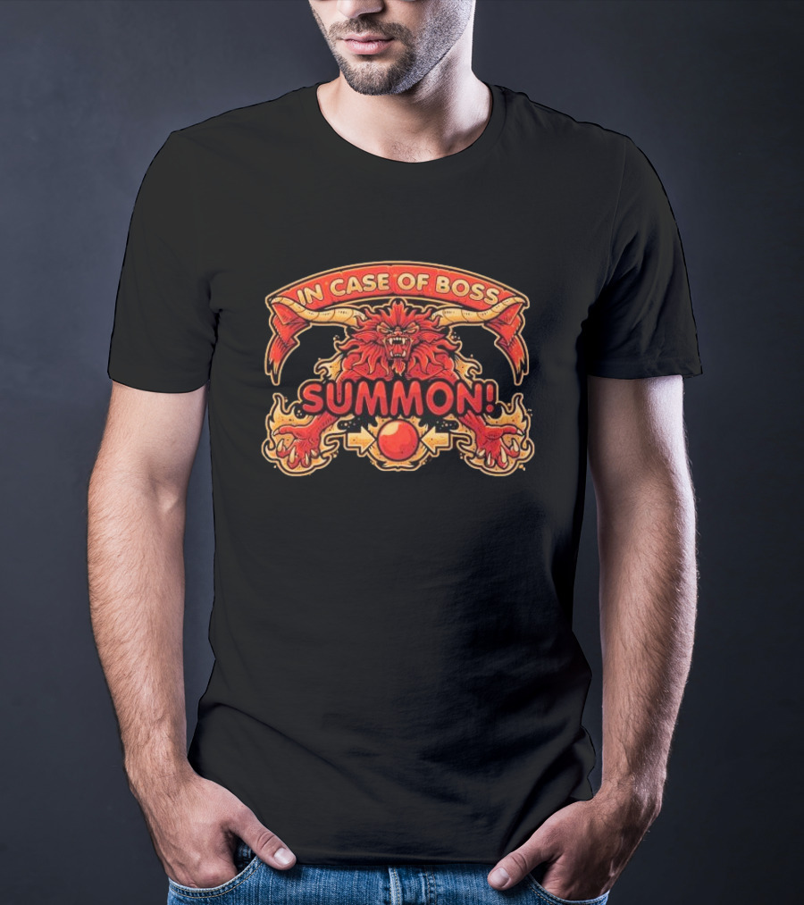 In Case Of Boss Summon Fierce Lion Mythical Creature Red Orb Emblem T-Shirt