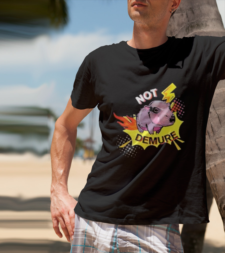 Moo Deng Not Demure Pop Art Hippo Lightning Fire Burst T-Shirt