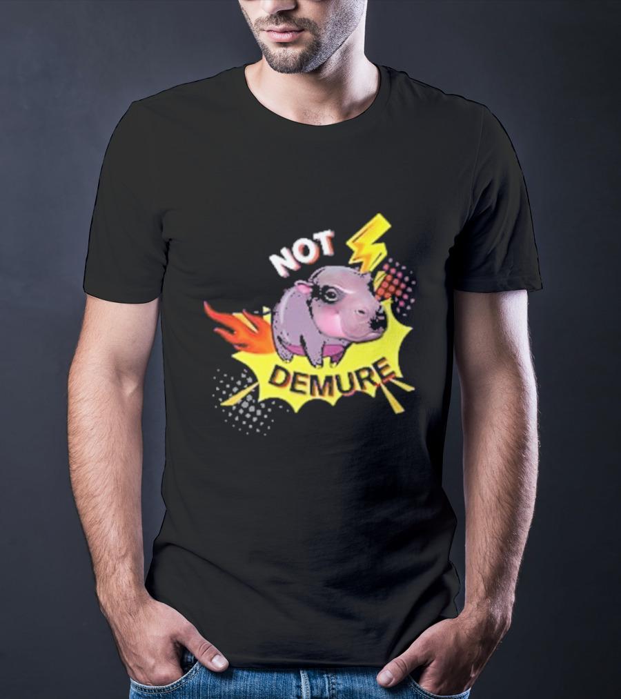 Moo Deng Not Demure Pop Art Hippo Lightning Fire Burst T-Shirt