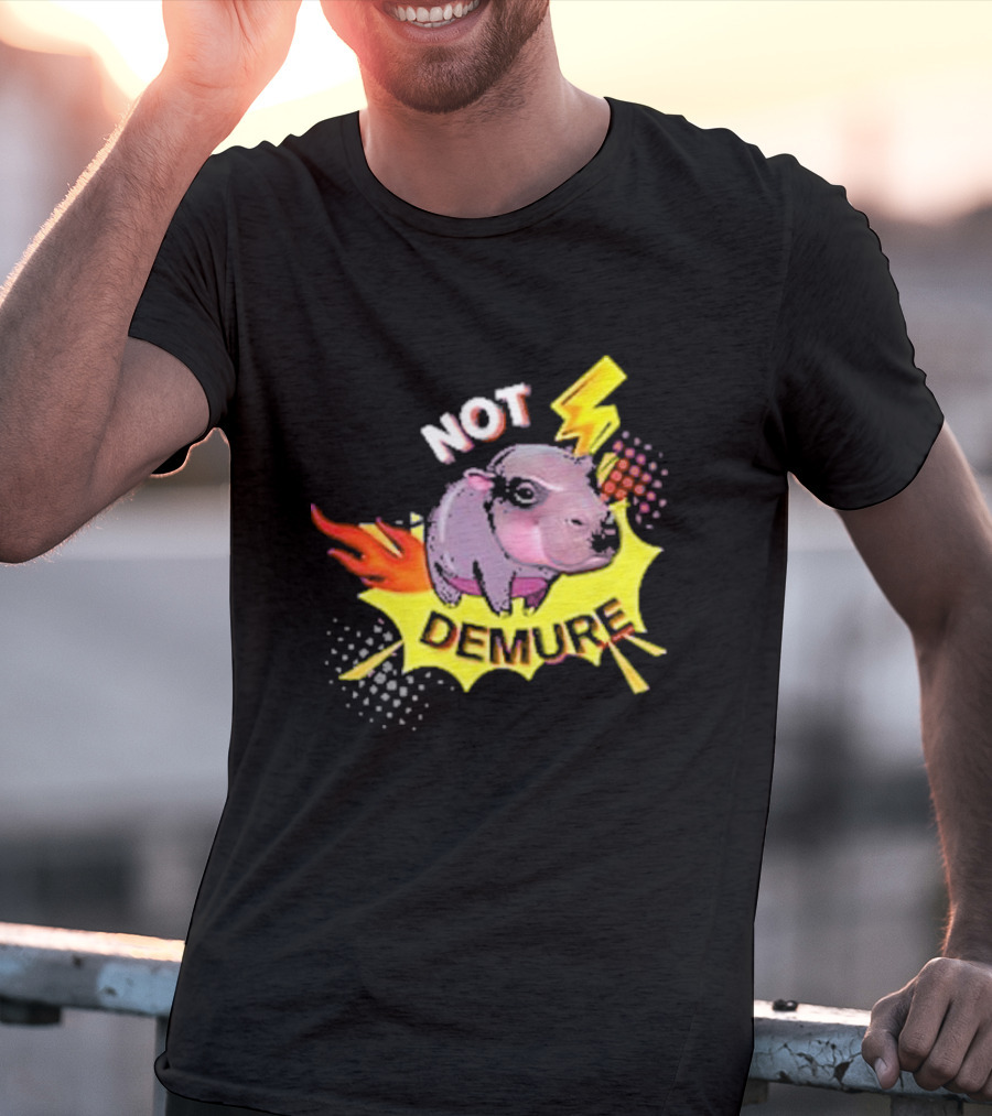 Moo Deng Not Demure Pop Art Hippo Lightning Fire Burst T-Shirt