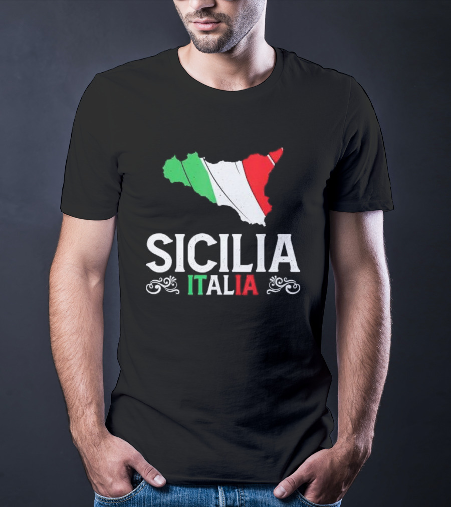 Sicilia Italia Sicily Map Italian Flag T-Shirt