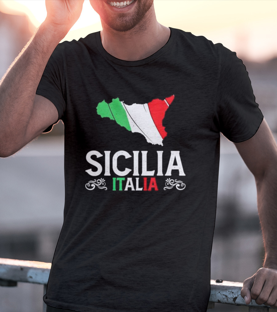 Sicilia Italia Sicily Map Italian Flag T-Shirt