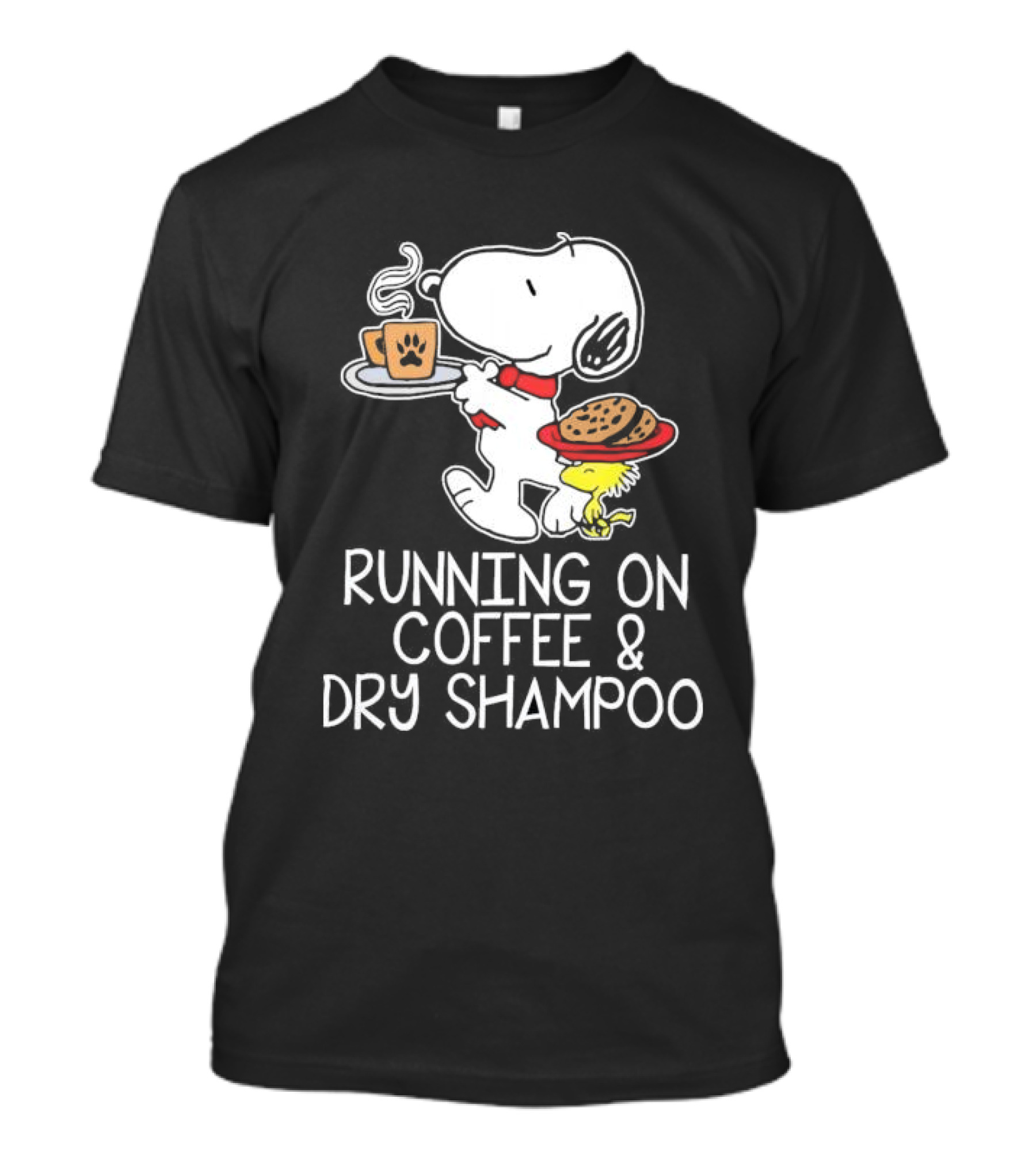 Snoopy And Woodstock Running On Coffee And Dry Shampoo T-Shirt