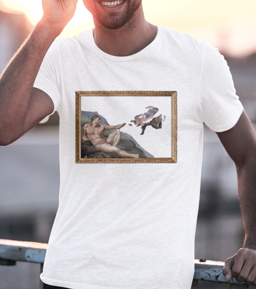 Michelangelo Moo Deng Creation Parody Vintage Frame T-Shirt