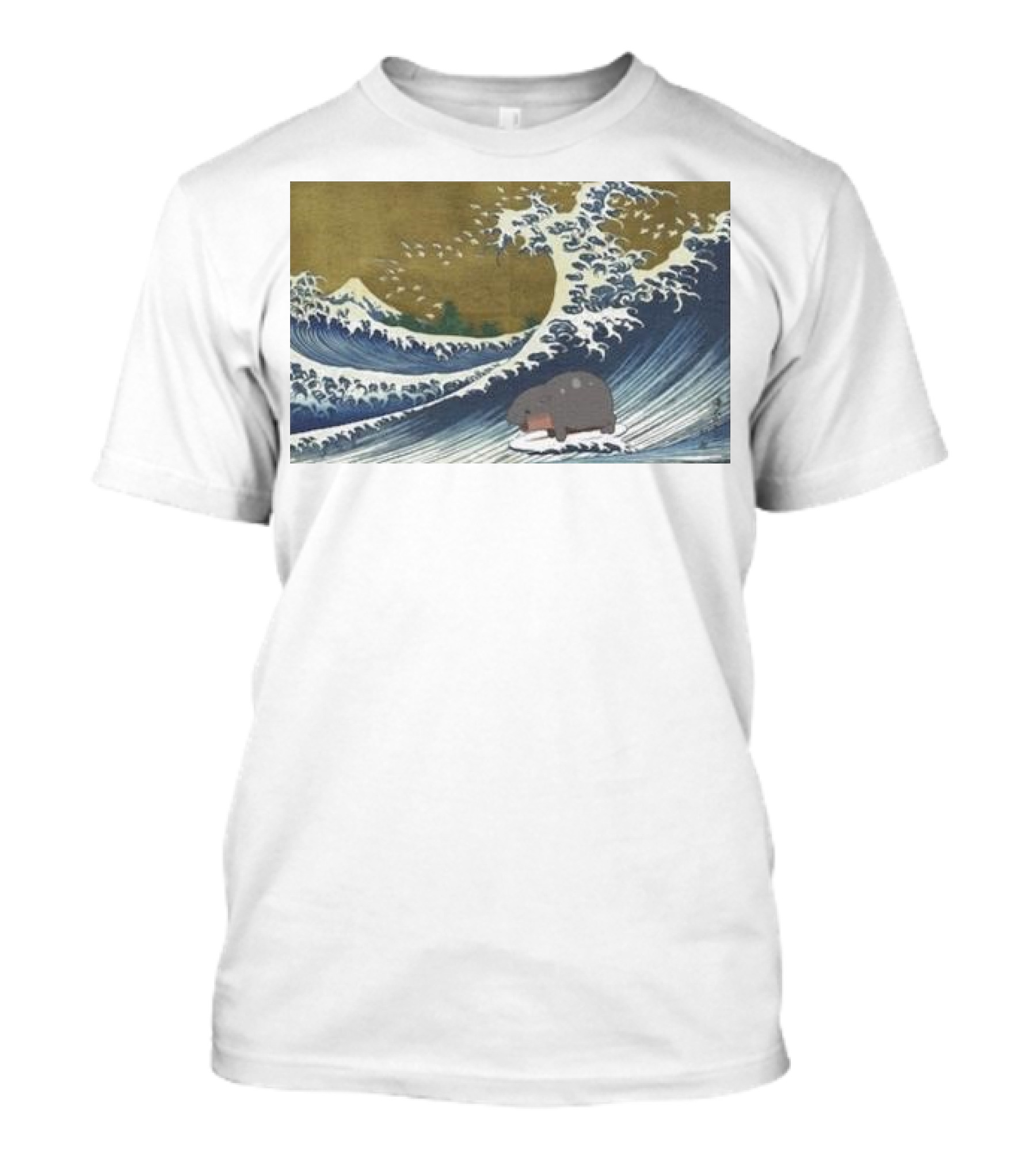 Moo Deng Surfing The Great Wave Off Kanagawa Hybrid T-Shirt