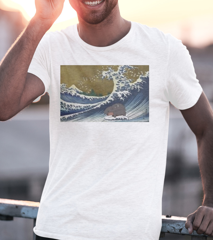 Moo Deng Surfing The Great Wave Off Kanagawa Hybrid T-Shirt