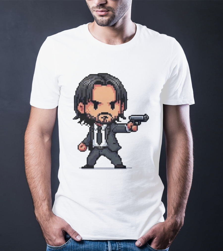 Pixel Chibi John Wick With Gun T-Shirt