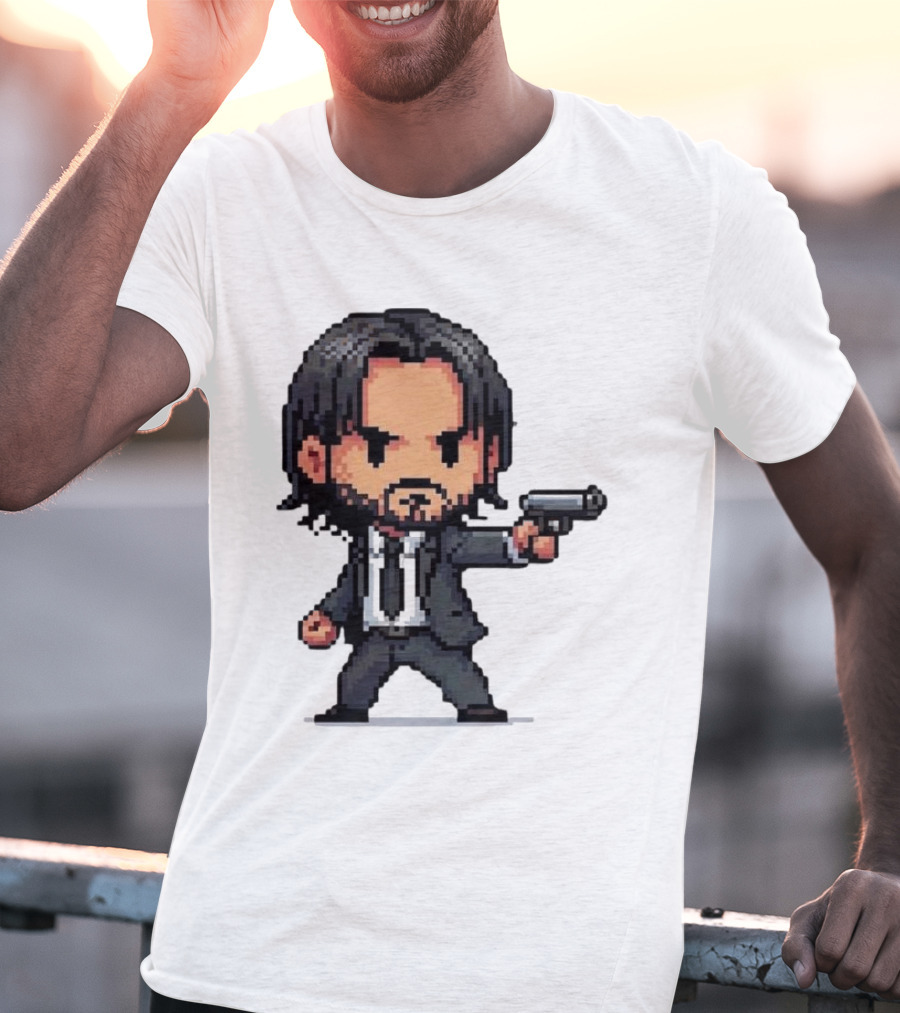 Pixel Chibi John Wick With Gun T-Shirt