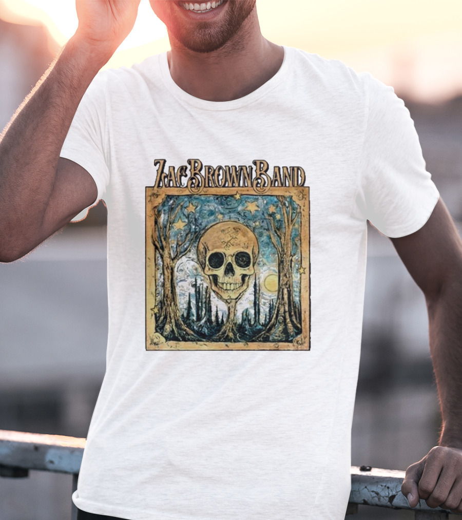 Zac Brown Band Skull Starry Forest Scene T-Shirt