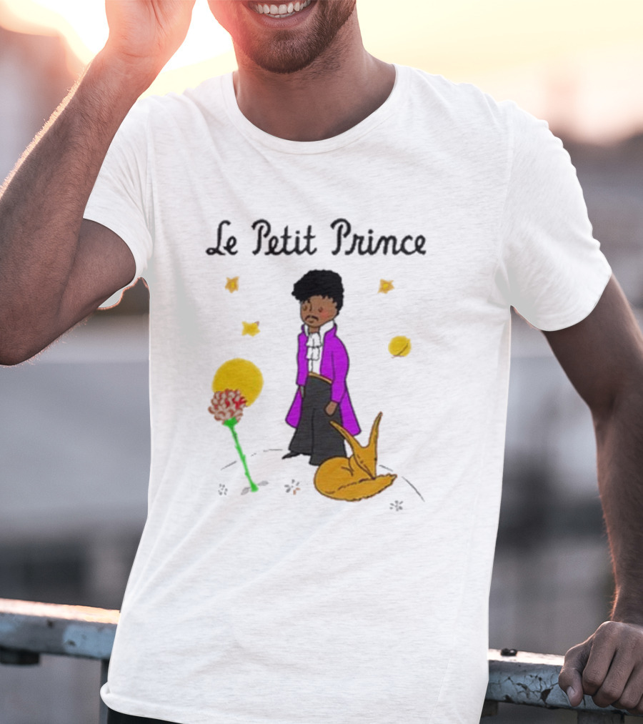 Le Petit Prince Purple Coat Fox And Rose Stars T-Shirt