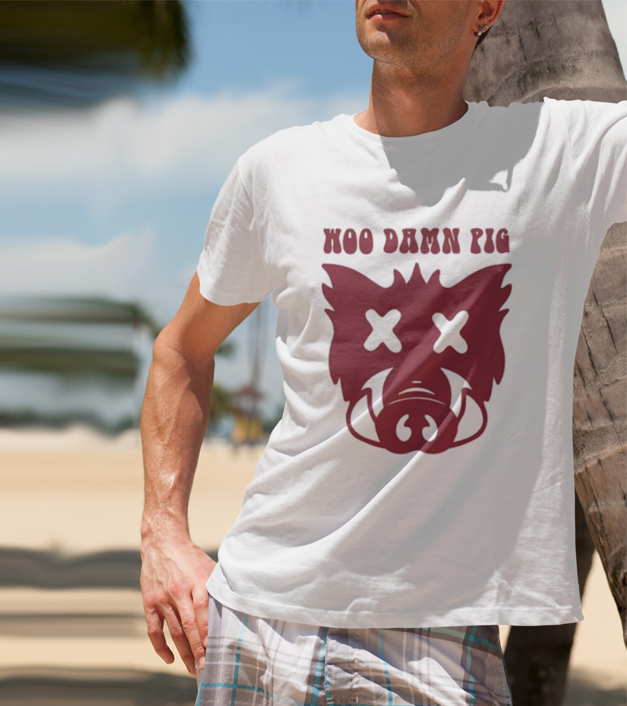 Woo Damn Pig Razorback Silhouette With X Eyes T-Shirt