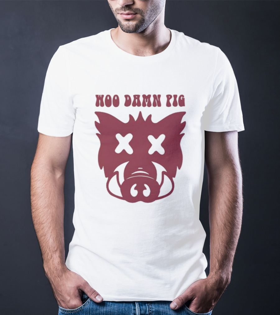Woo Damn Pig Razorback Silhouette With X Eyes T-Shirt