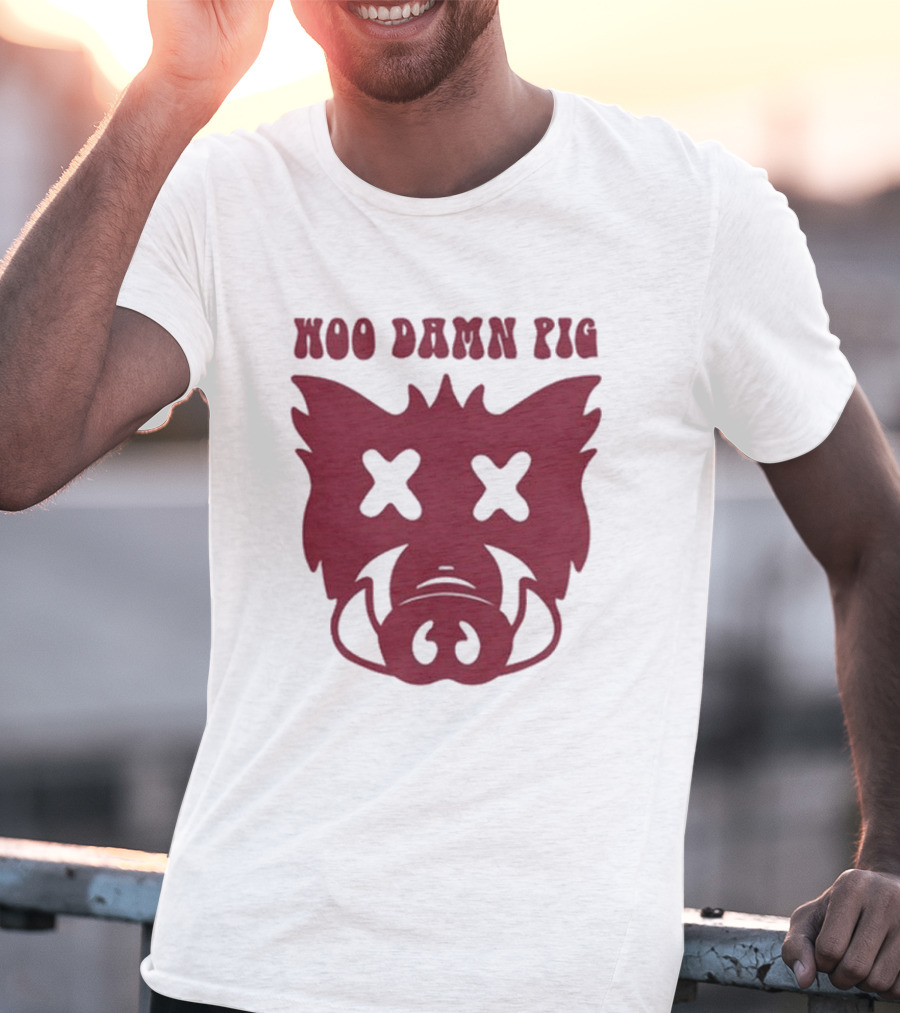 Woo Damn Pig Razorback Silhouette With X Eyes T-Shirt