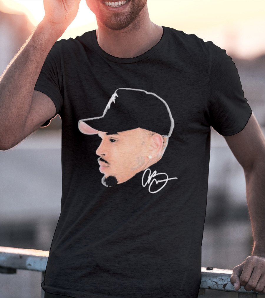 20 Years Of Chris Brown Big Head Signature Cap Profile T-Shirt