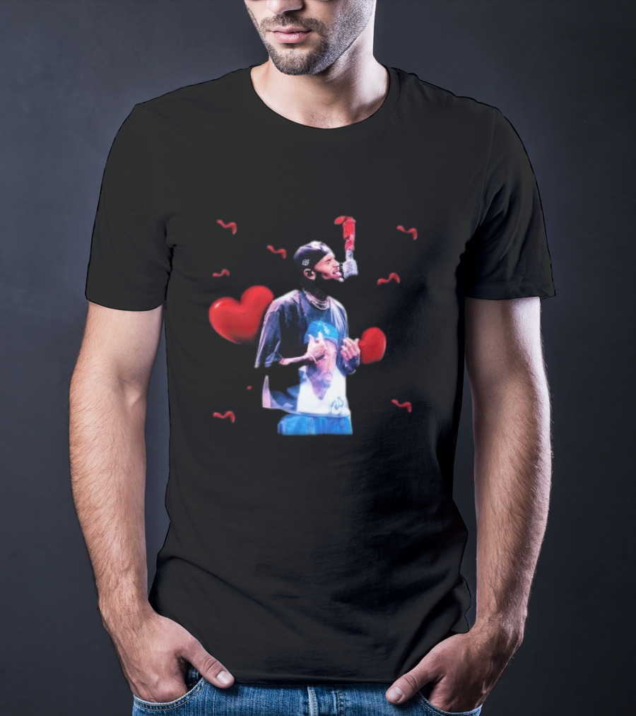 Chris Brown Microphone Performance With Hearts T-Shirt