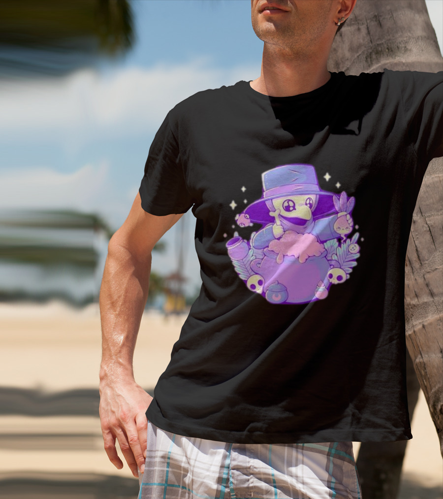 Cute Kawaii Plague Doctor With Potion Cauldron And Skulls T-Shirt