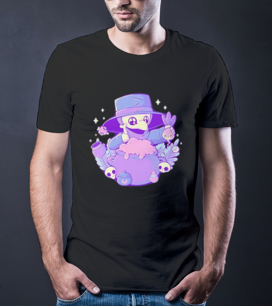Cute Kawaii Plague Doctor With Potion Cauldron And Skulls T-Shirt