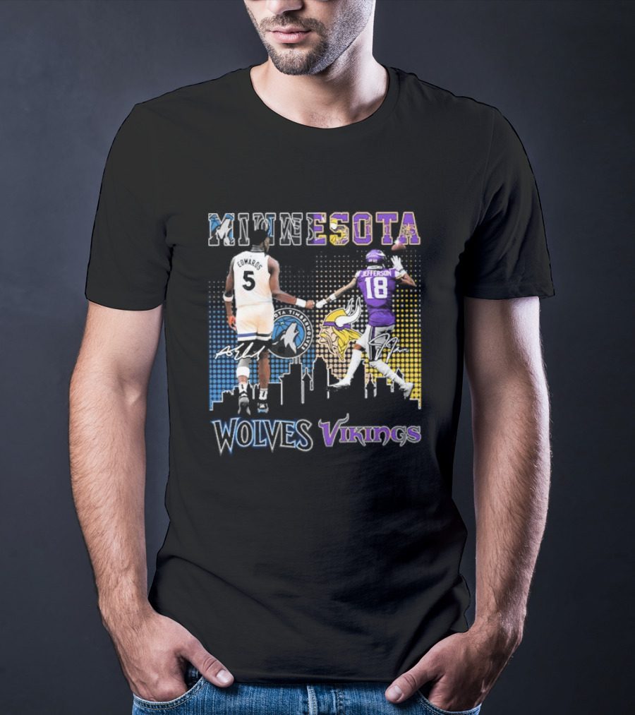 Minnesota Timberwolves Vikings Edwards Jefferson Collaboration T-Shirt